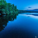 North Carolina Grandfather Mountain Julian Price Memorial Park Lake Blue Hour with moon
