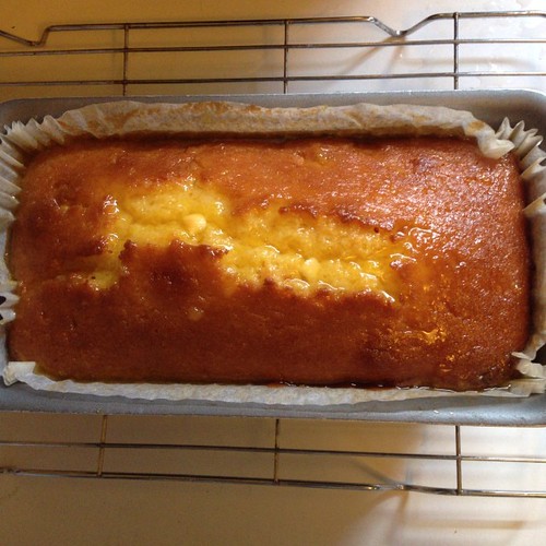 Orange and white chocolate loaf cake, soaking up the orange & lemon syrup I poured over the top.