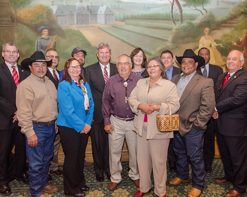 U.S. Department of Agriculture (USDA) Secretary Tom Vilsack (center left, second row) meets with members of the USDA Council for Native American Farming and Ranching (CNAFR) in Washington, D.C. USDA Photo by Lance Cheung.