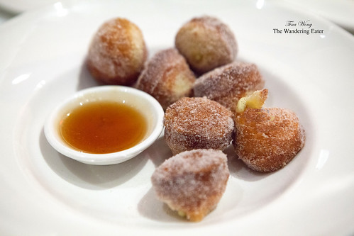 Stuffed Doughnut Holes with Vanilla-Bourbon Pastry Cream and Smoked Maple Syrup