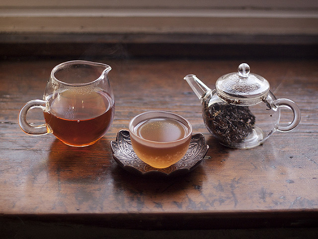 tea on the windowsill.