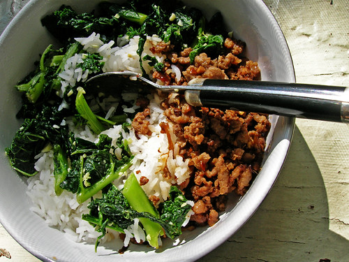chinese ground pork, kale, and rice