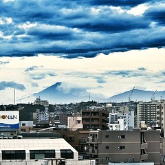 Typhoon Nr.18 passed. Sky clearing up. Mt. Fuji