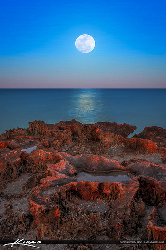 Moonrise Over the Rocks at the Refuge House Hutchinson Island by Captain Kimo