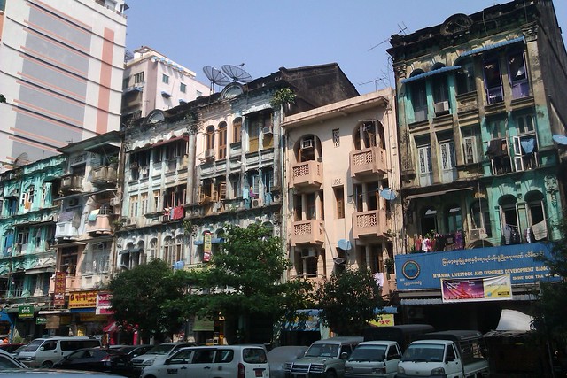 Burmese Buildings in Downtown Yangon (Rangoon), Myanmar (Burma)