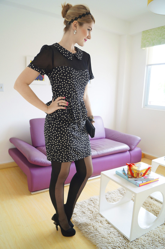 Tights and Peplum Dress Outfit
