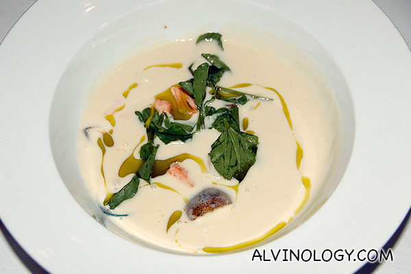 Southern Ocean Chowder (S$22) - packed with green- lipped mussels, sea-run salmon and scallops and cooked over light creamy fish broth with chunky potatoes and watercress