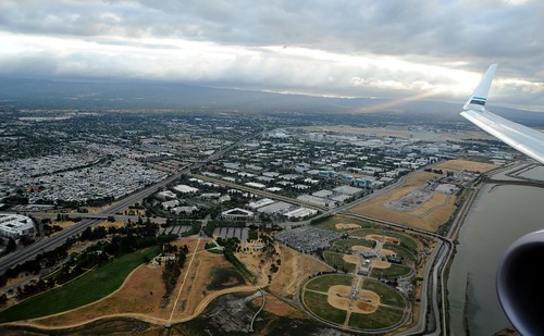 Silicon Valley, South Bay, from above, Alaska Airlines jet, California, USA by Wonderlane