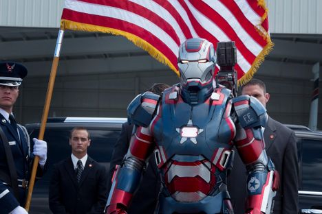 Iron Man, with an American flag