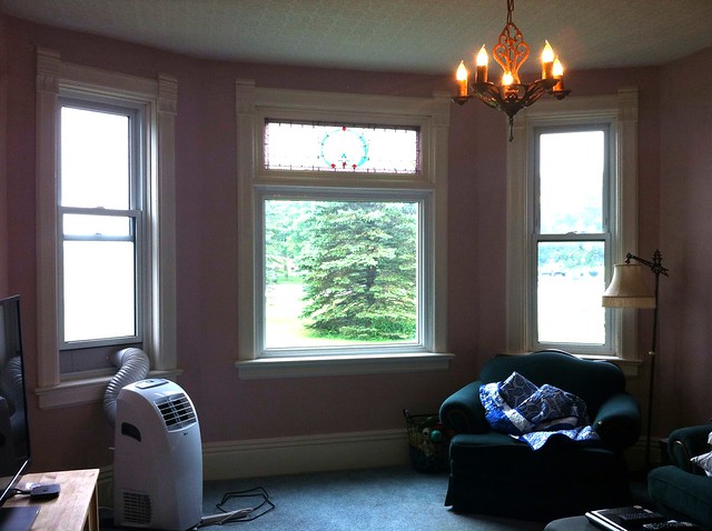 Bay window with stained glass