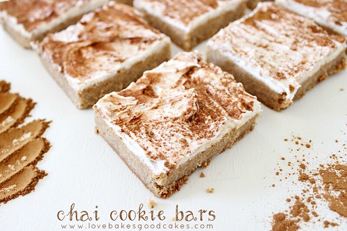 Chai Cookie Bars in squares with cinnamon. 