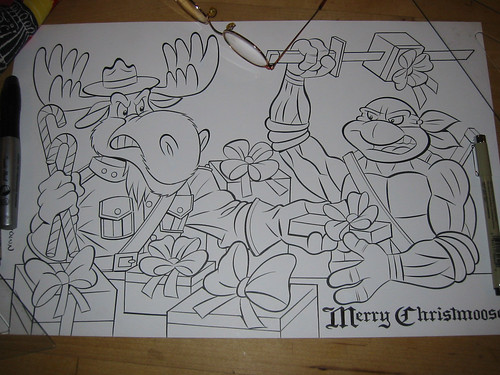 TEENAGE MUTANT NINJA TURTLES :: "MERRY CHRISTMOOSE" .. pencils by Bruce Hatten, inks by Ryan Brown - inking ii (( 2013 ))