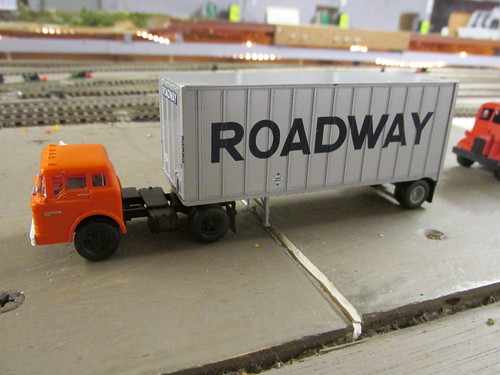 An H.O Scale model of a Roadway Trucking Company Ford C cab tractor and 20 foot "Pup" trailer. by Eddie from Chicago