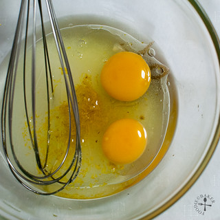 combine eggs, sugar, lemon zest and olive oil together