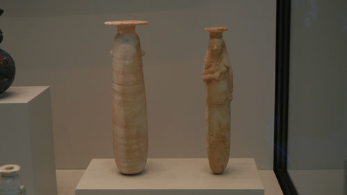 DSCN7480 _ Vessels for Scented Oil - Herding Scenes, Greek, c. 580 B.C. and Veiled Woman, Greek, 575-550 B.C., Getty Villa, July 2013