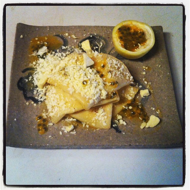 Passion fruit & white chocolate crepes