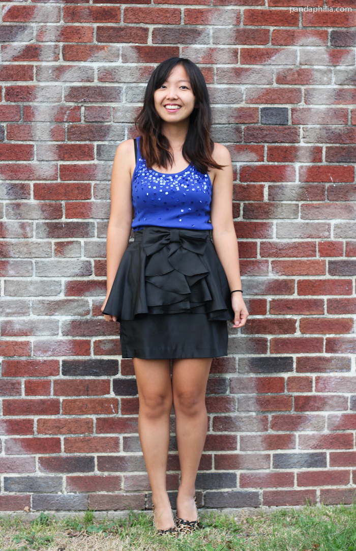 sequin top and peplum skirt outfit