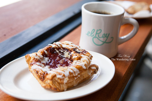 Sour plum and ginger danish with drip coffee