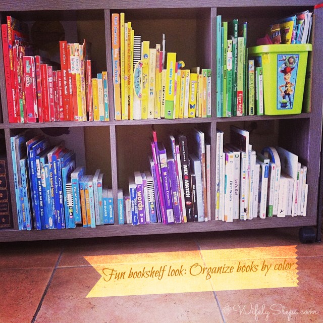 Fun bookshelf: Organize books by color.