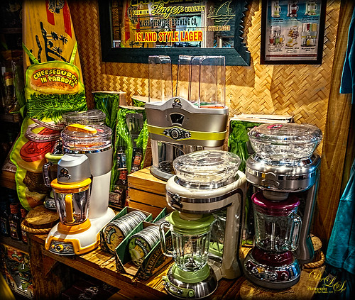 Image of brightly colored mixers at Margaritaville in Orlando, Florida