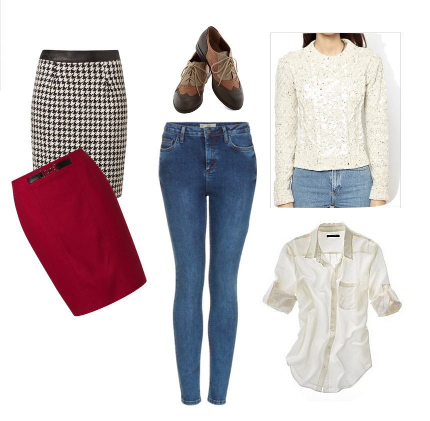 fall wishlist, pencil skirt, oxford shoes, jeans, sweater, shirt, white, clothes, 