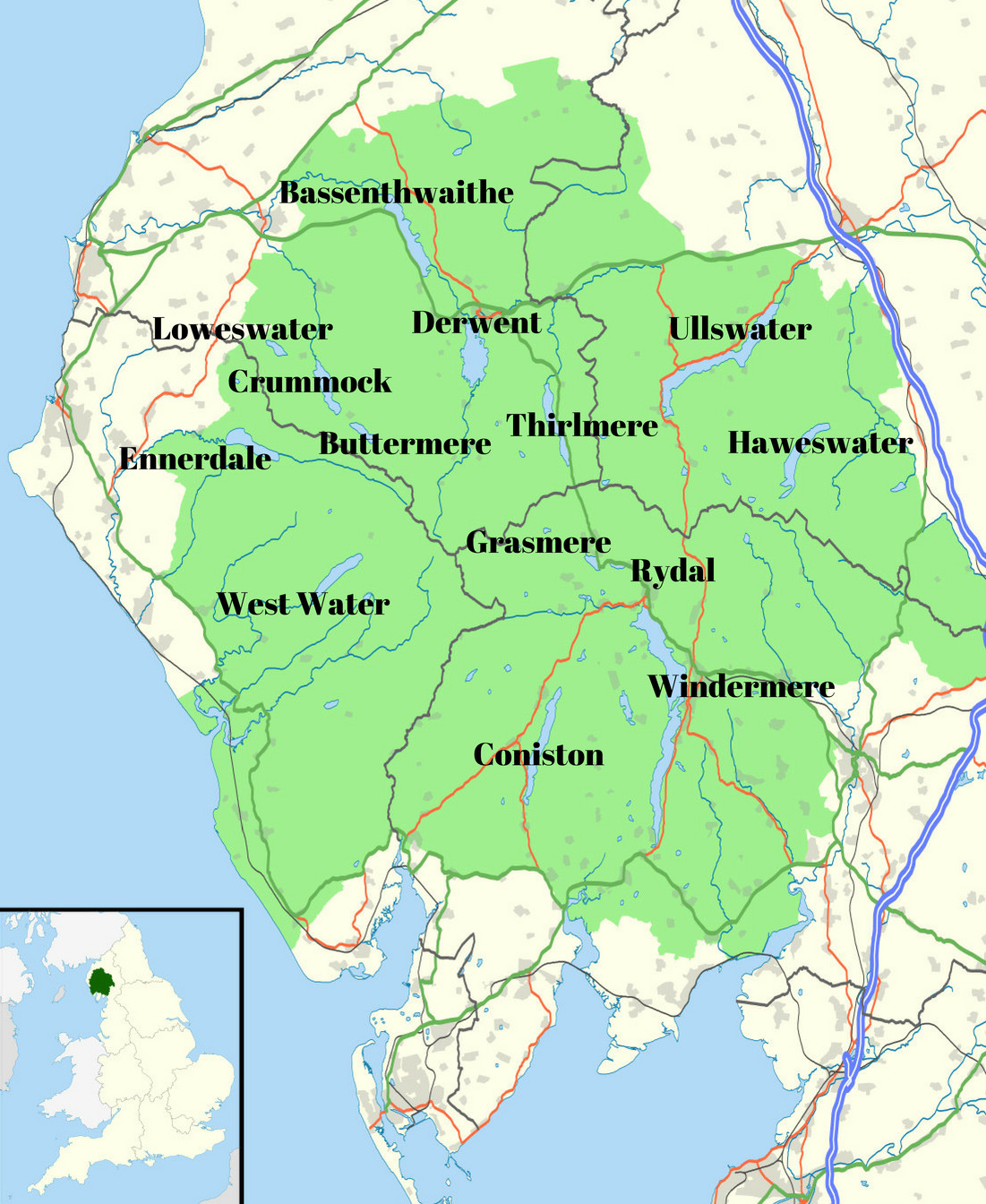 Map of the Lake District National Park, Cumbria