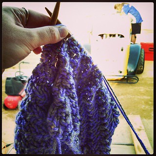 My view #knitting while he tries to fix the #racecar #motorissues #8 #knitstagram
