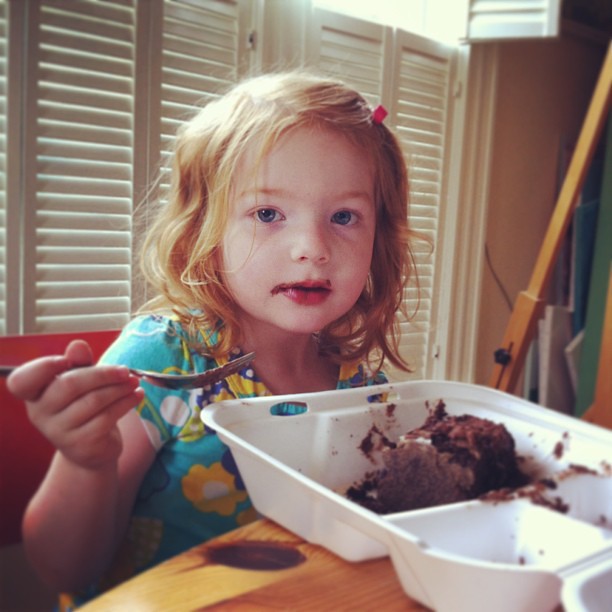 Our chocolate cake-eating house guest is adorable.