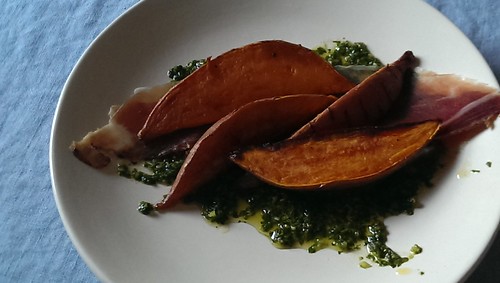 Roasted sweet potatoes with speck and chimichurri Eliza