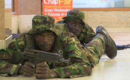 Kenya armed forces at Westgate Mall during the shooting and hostage standoff. The Al-Shabaab Islamic resistance movement says its fighters are involved in the attack. by Pan-African News Wire File Photos