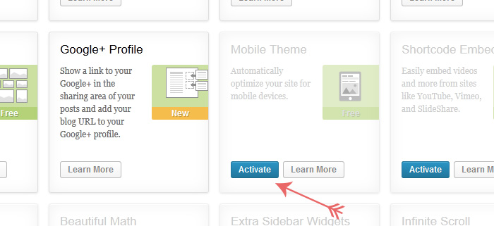 Turning on a mobile theme in a WordPress blog or website