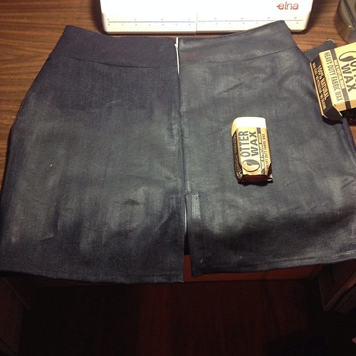 Made a denim skirt, now waxing it #otterwax