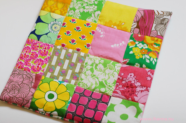 Patchwork Pillow Pink, Green and Yellow