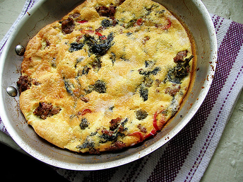 savory clafouti made with leftover kale and sausage from francesca's forno