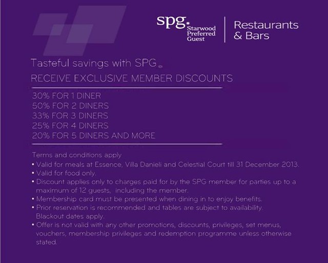SPG Restaurants & Bars Discounts in Nov & Dec 2013