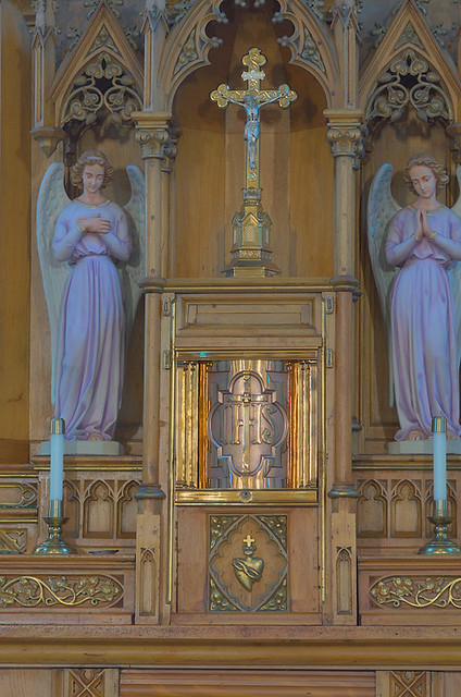 Sacred Heart Roman Catholic Church (Saint Katharine Drexel Parish), in Springfield, Illinois, USA - tabernacle and crucifix