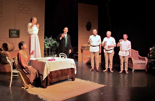 My Three Angels: Anne Trotter (Madame Dulay), Beatrice Hawdon (Marie Louise Dulay), Martin Burnell (Felix Dulay), and the three convicts - Andrew Hawdon (Joseph - 3011), Gavin Bolus (Jules -6817) and Ken Latham (Alfred - 4707). Photo © Margaret Milne