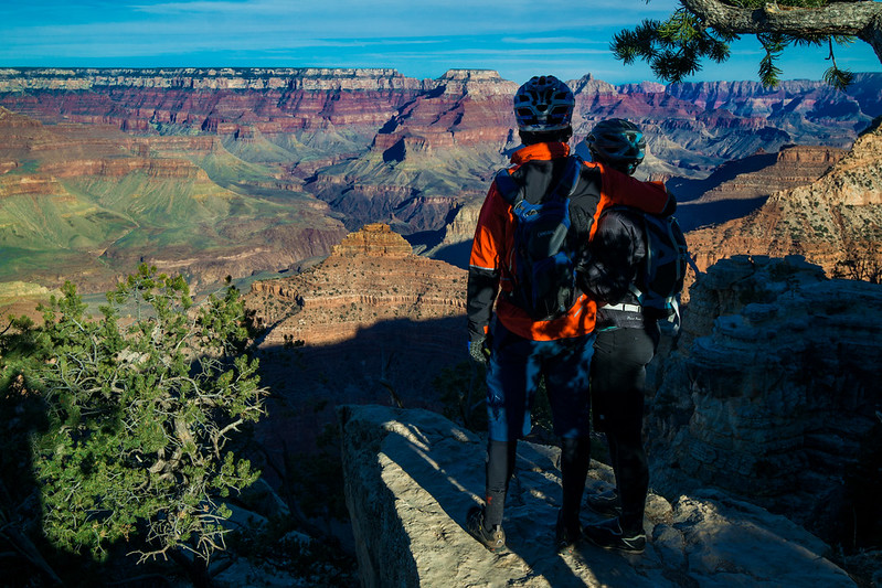 Mountain Bike Riders Looking at the Grand Canyon