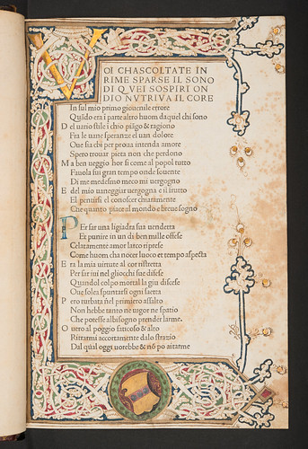 Illuminated decoration with unidentified coat of arms in Petrarca, Francesco: Canzoniere e Trionfi