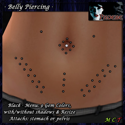 P Belly Piercing M6 ~Black-9 Gem Colors~