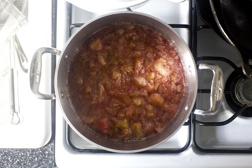 rhubarb, cooking until slumpy and reduced