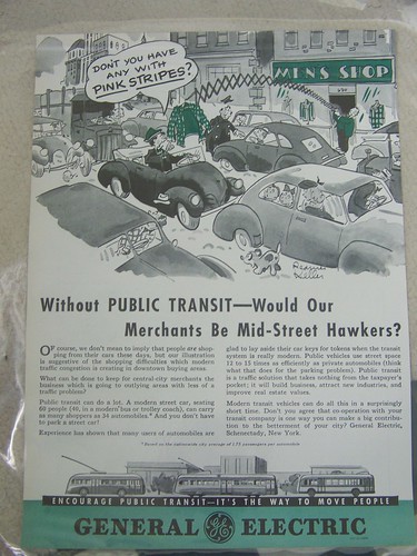 A circa 1940s GE Streetcar ad promoting the throughput efficency of public transit