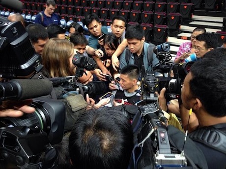 October 7, 2013 - Jeremy Lin is surrounded by media in Manila, The Philippines