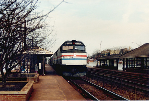 Westbound speeding Amtrak train.  Western Springs Illinois.  April 1986. by Eddie from Chicago