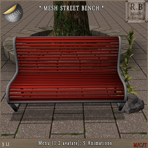 NEW GIFT ! *RnB* Mesh Street Garden Bench - 5 Anims (2 avs) - Feeb's Gift