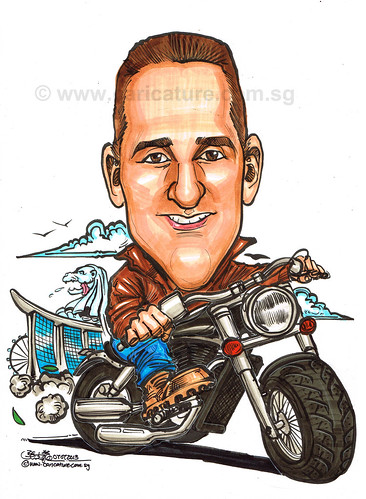 caricature on Harley Davidson for Cameron