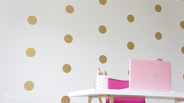 Beauty Room Progress – Gold Polka Dots Accent Wall