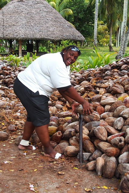 Cristine and coconut! At La Digue - Seychelles Islands