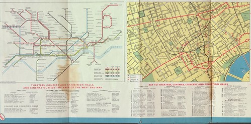 Inset, London Underground and key sites in London's core, from a 1964 Esso gasoline station road map of London, UK
