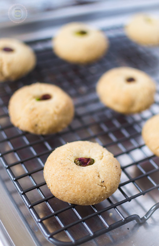 Nani's Pistachio Cardamom Cookies after being baked on a cooling rack